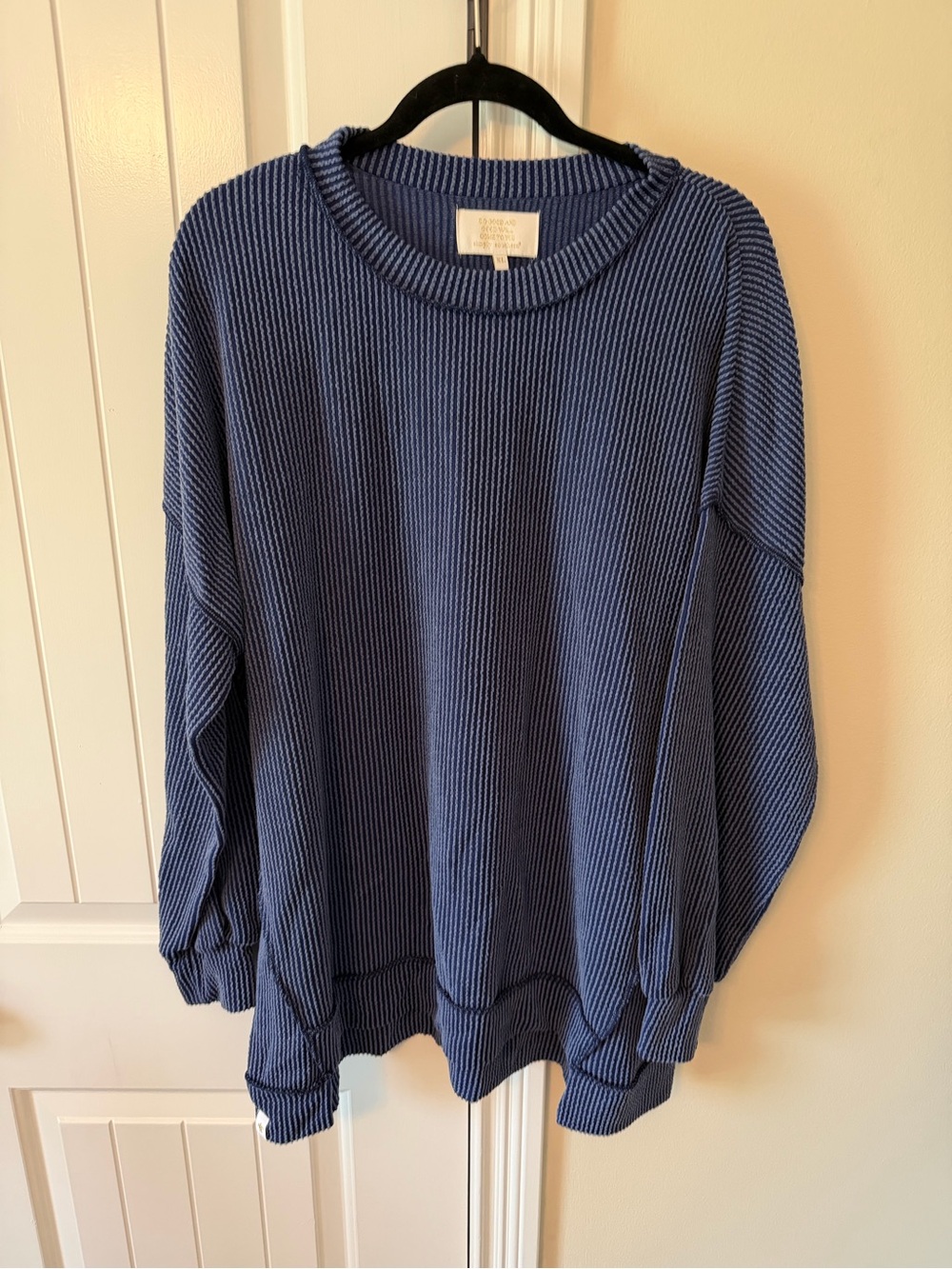 Simply Southern Oversized  Navy Ribbed Crewneck Long Sleeve